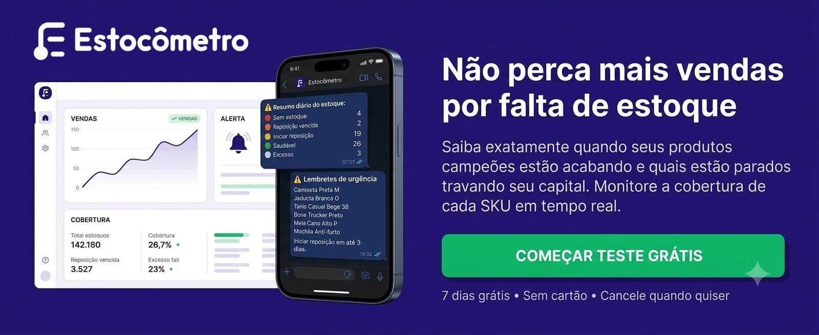 Teste o Estocometro gratis por 7 dias e pare de perder venda por falta de estoque